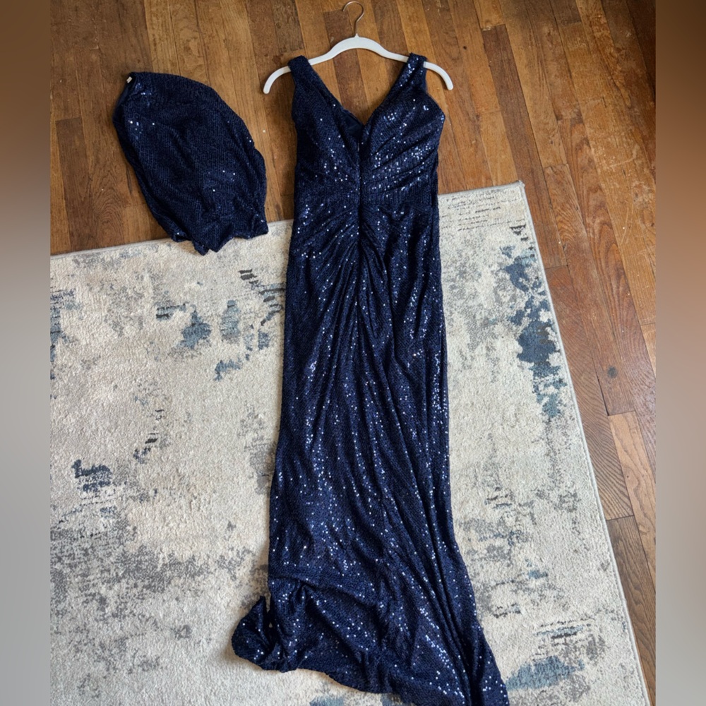 Sparkling Navy Sequin Maxi Dress with Twist Waist and Slit
